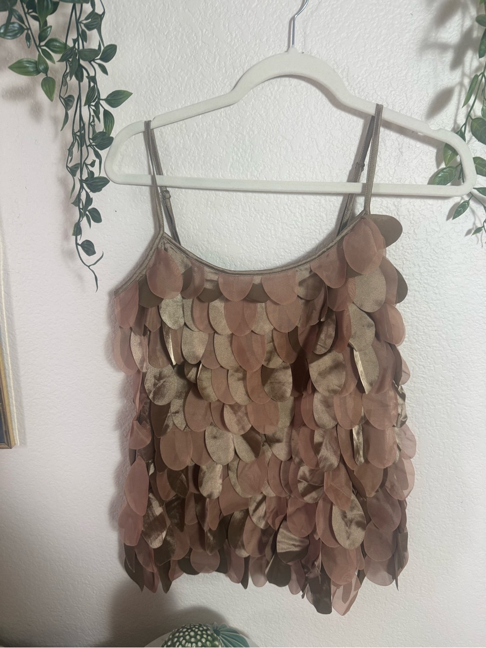 Brown Sequin Petal Camisole Tank Top